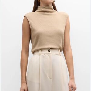 Brand New‎ Enza Costa Sleeveless Knit Turtleneck Top in Tan Size XS